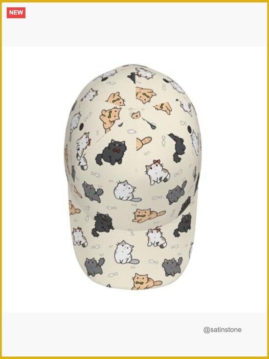 Cat Printed Baseball Snapback Hat Adjustable Unisex main image 5